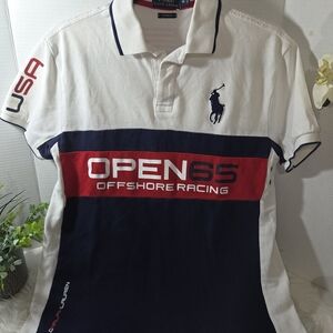 Ralph Lauren Open65 Offshore Racing White and Navy Polo Shirt. Size M